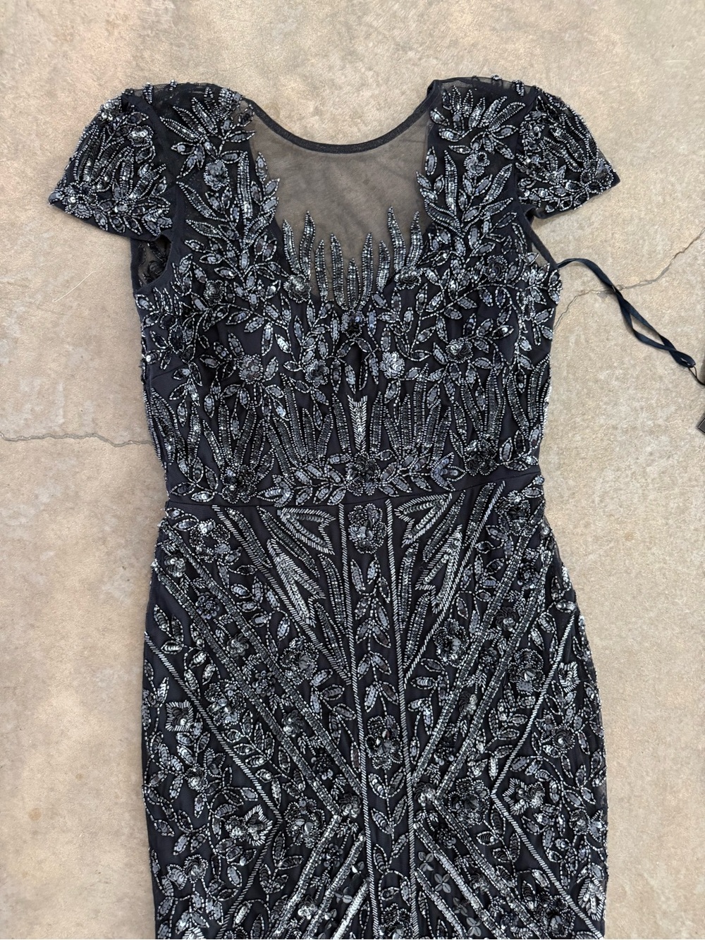 Navy Beaded Maxi Dress with Sheer Yoke - Picture 3 of 13